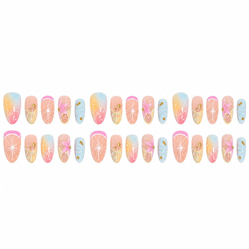 Artificial nail set with elegant floral design and glitter accents Bowlift