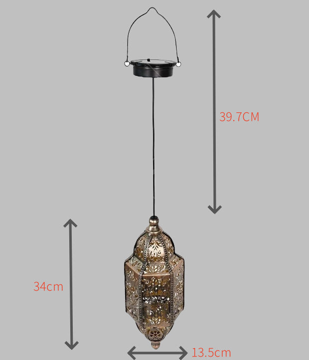 Ornate Moroccan Cutout Metal Hanging Pendant Light With Decorative Shadow Projection And Ceiling Canopy Bowlift