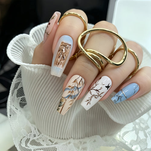 Artificial nails with Elegant Natural Pattern Bowlift