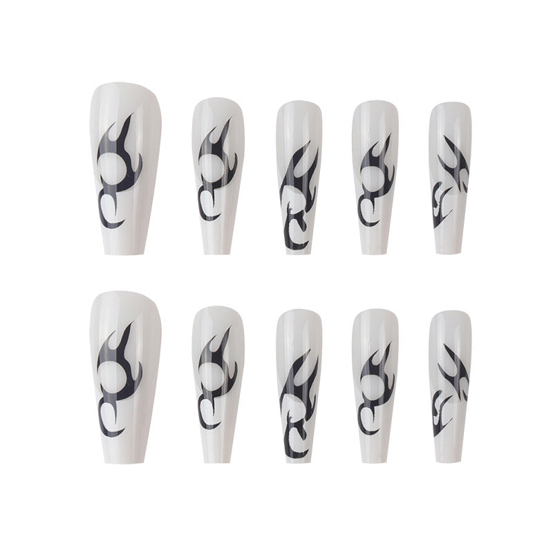 Artistic Flame-Design Long Press-On Nails Bowlift