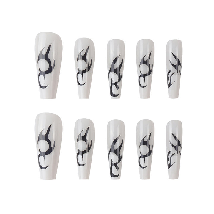 Artistic Flame-Design Long Press-On Nails Bowlift