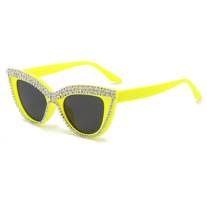 Glamorous Rhinestone-Embellished Shield Sunglasses Bowlift