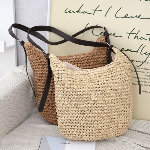 Woven Natural Material Handbag Bowlift