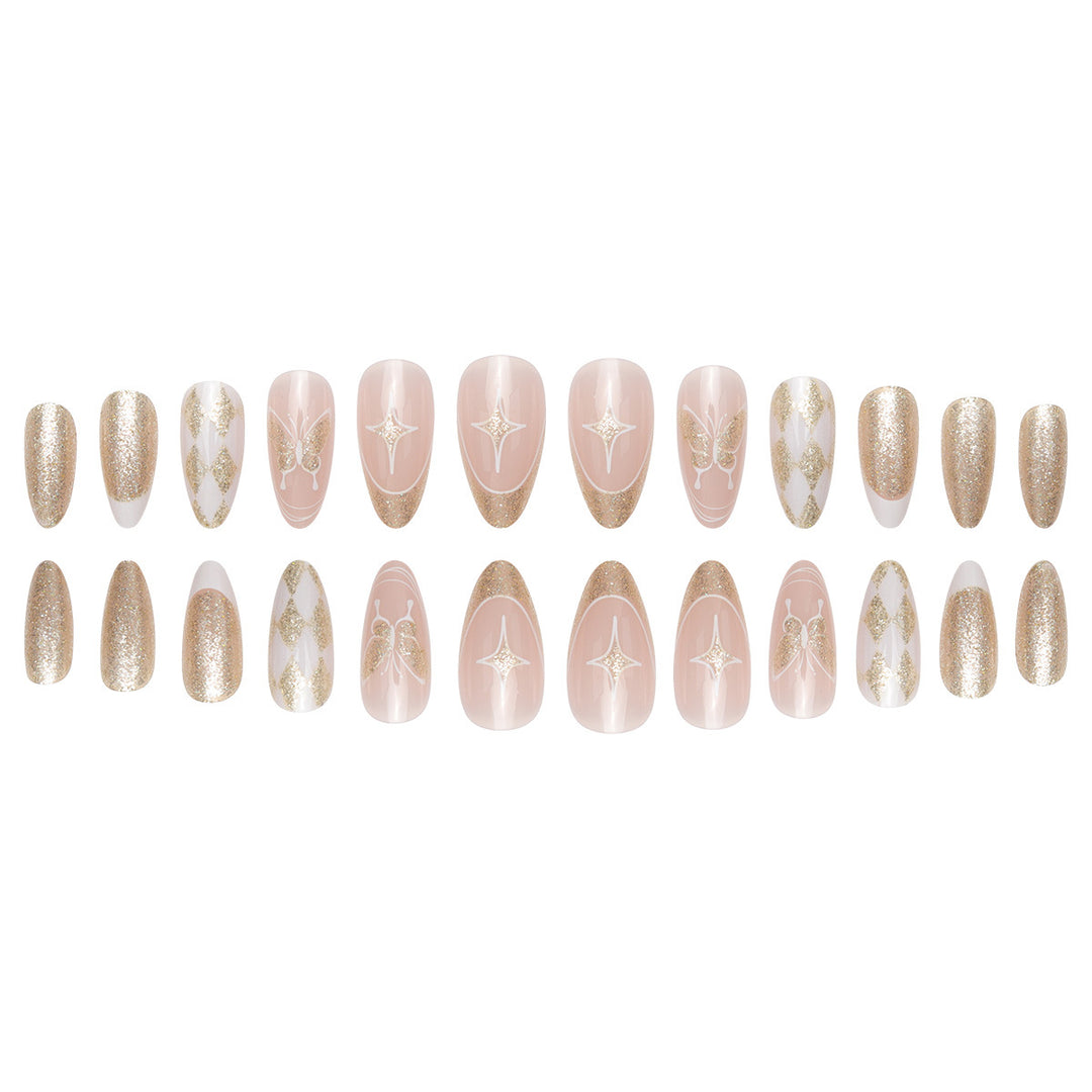 Glamorous Stiletto Press-On Nails with Glitter and Decorative Accents Bowlift