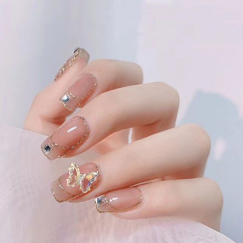 Glamorous artificial nails with delicate rhinestone decorations Bowlift