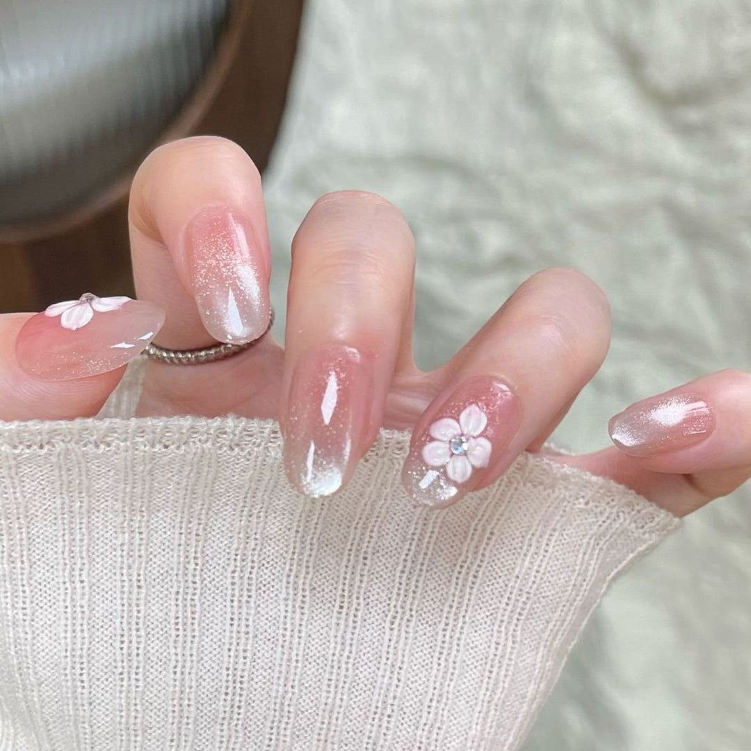 Decorative Press-On Nail Extensions with Floral Design Bowlift