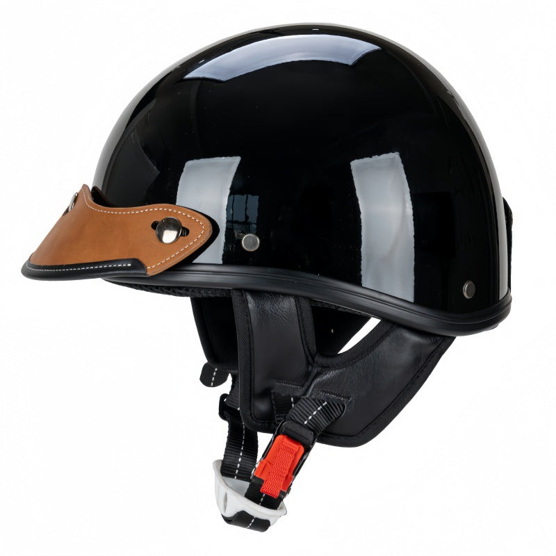Vintage Leather-Trimmed Motorcycle Helmet Bowlift