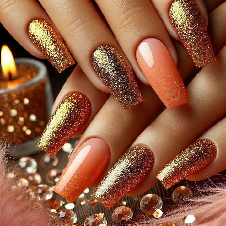Glamorous artificial nails with glitter and ombre effect Bowlift