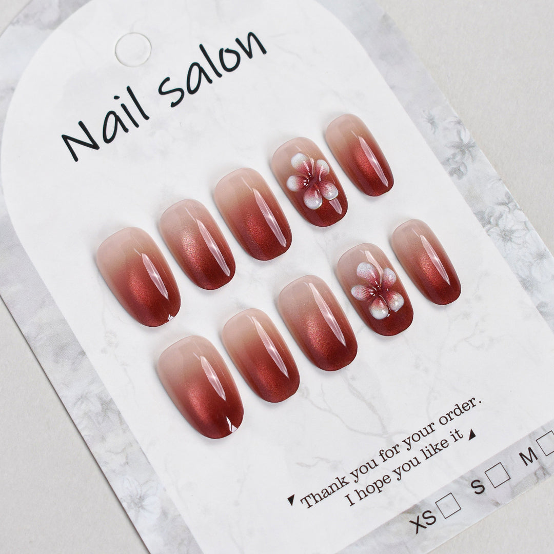 Elegant Floral Press-On Nail Set Bowlift