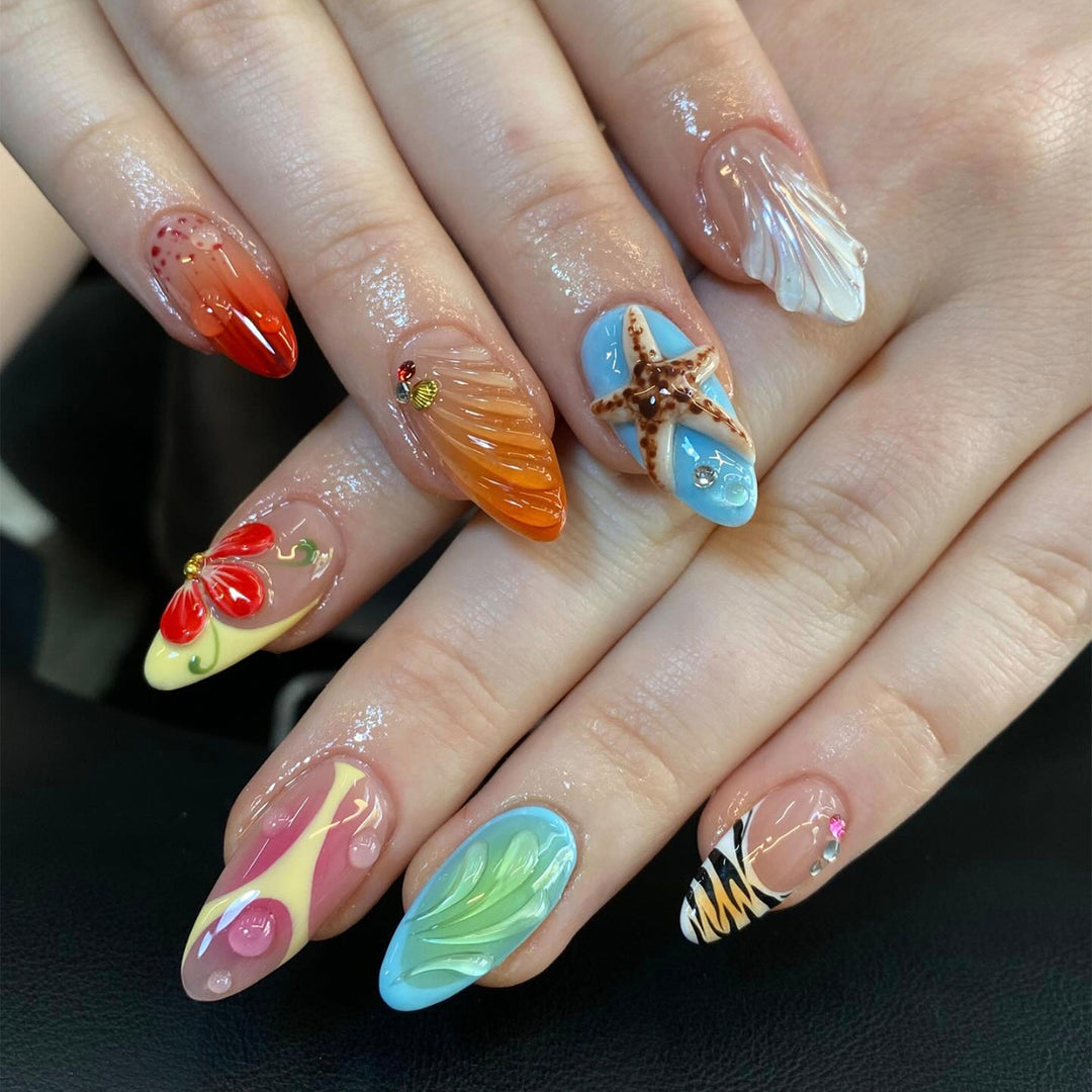 Artistic Beach-Themed Press-On Nail Set Bowlift