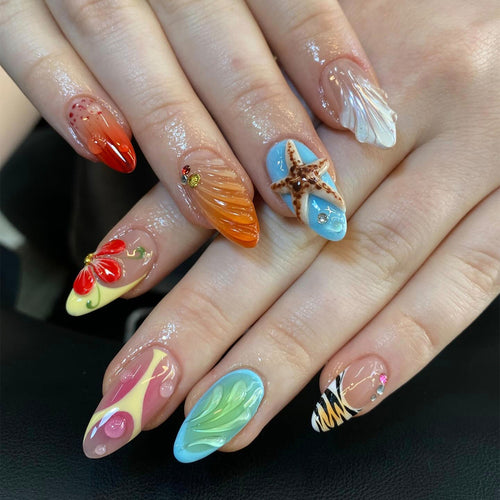 Artistic Beach-Themed Press-On Nail Set Bowlift