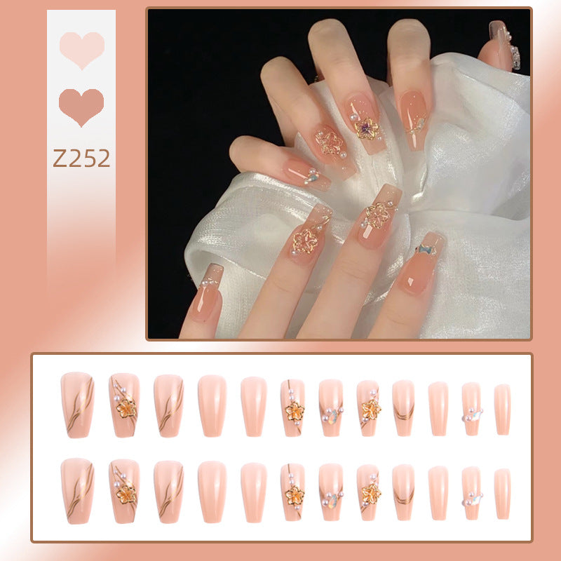 Artificial nail set with elegant floral and luxurious decorations Bowlift