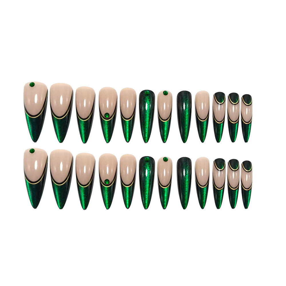 Elegant artificial nails with glitter and metal embellishments Bowlift
