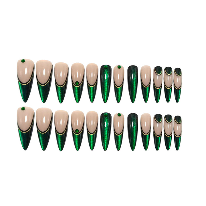 Elegant artificial nails with glitter and metal embellishments Bowlift