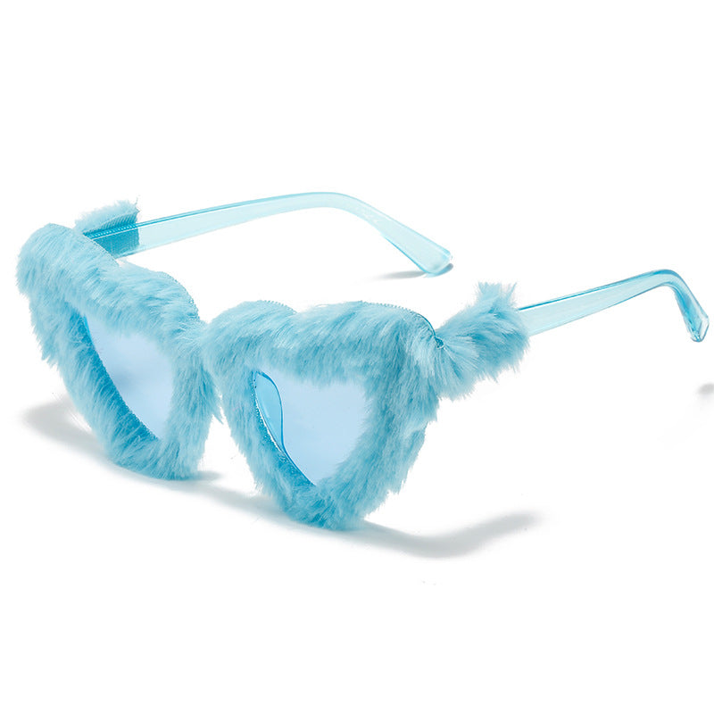 Heart-Shaped Faux Fur Frame Sunglasses Bowlift