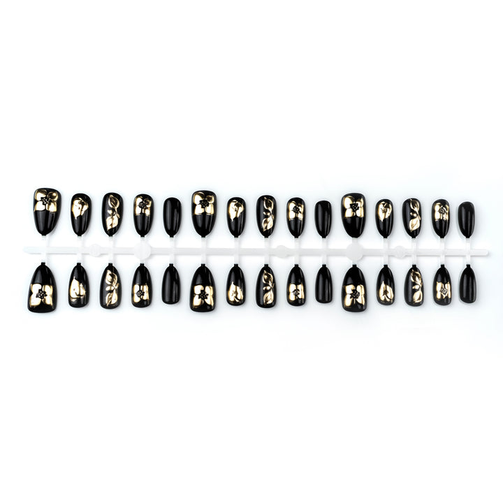 Artificial nail set with elegant 3D flowers and glamorous decorations Bowlift