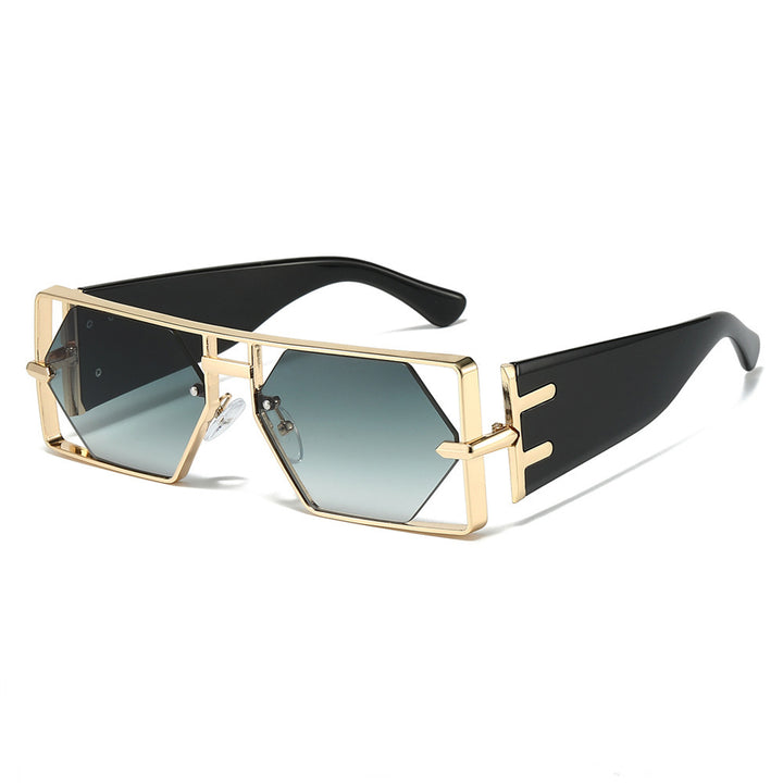 Geometric Shield Sunglasses with Premium Metallic Frame Bowlift