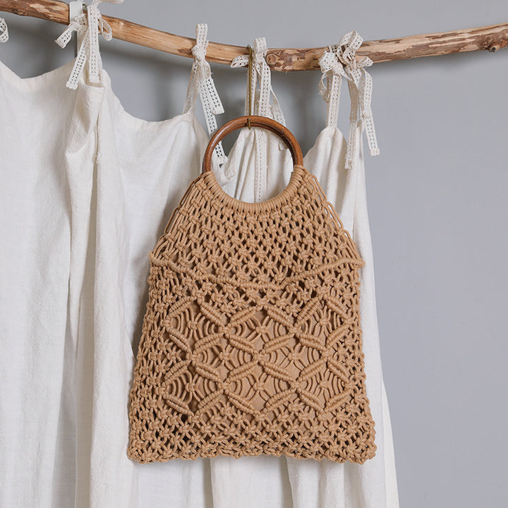 Macrame bag with wooden handle Bowlift