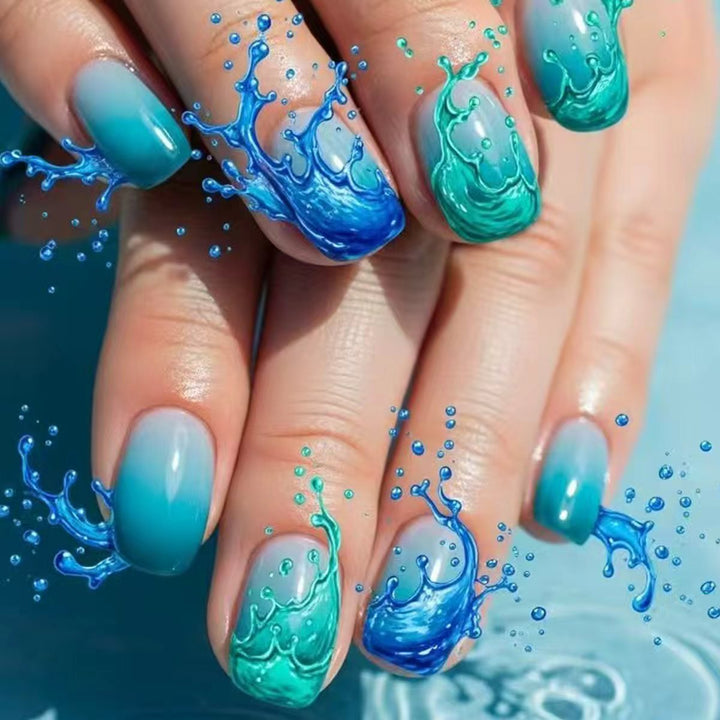 Artificial nails with elaborate wave design Bowlift