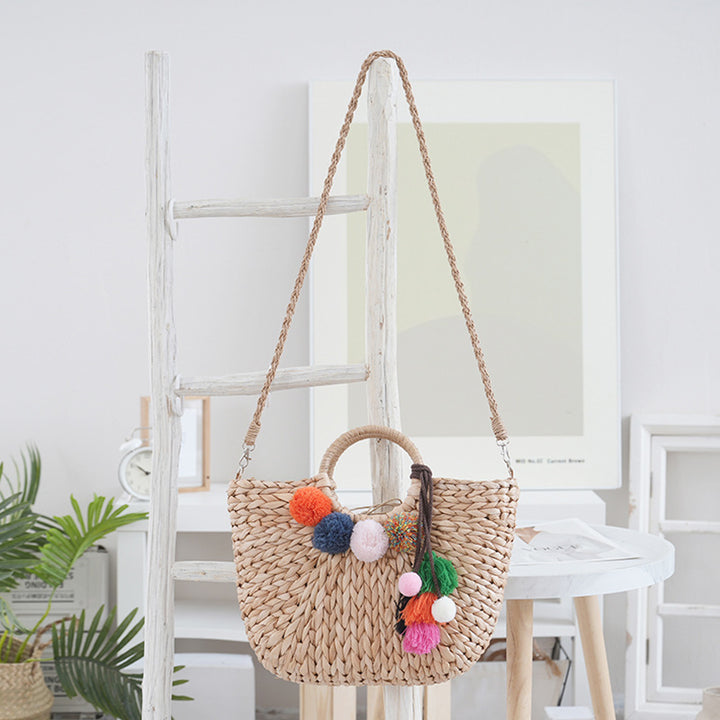 Basket bag with colorful pompons Bowlift