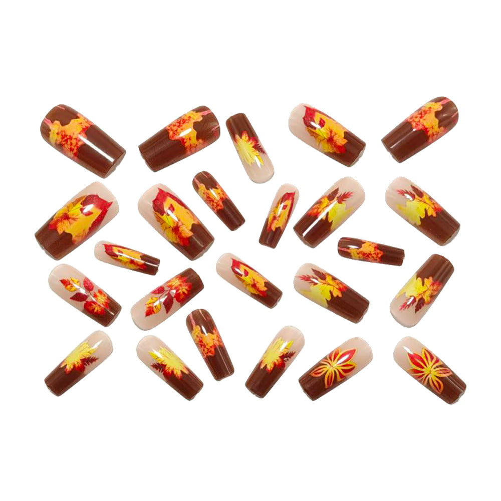 Artificial nails with autumn floral and leaf design Bowlift