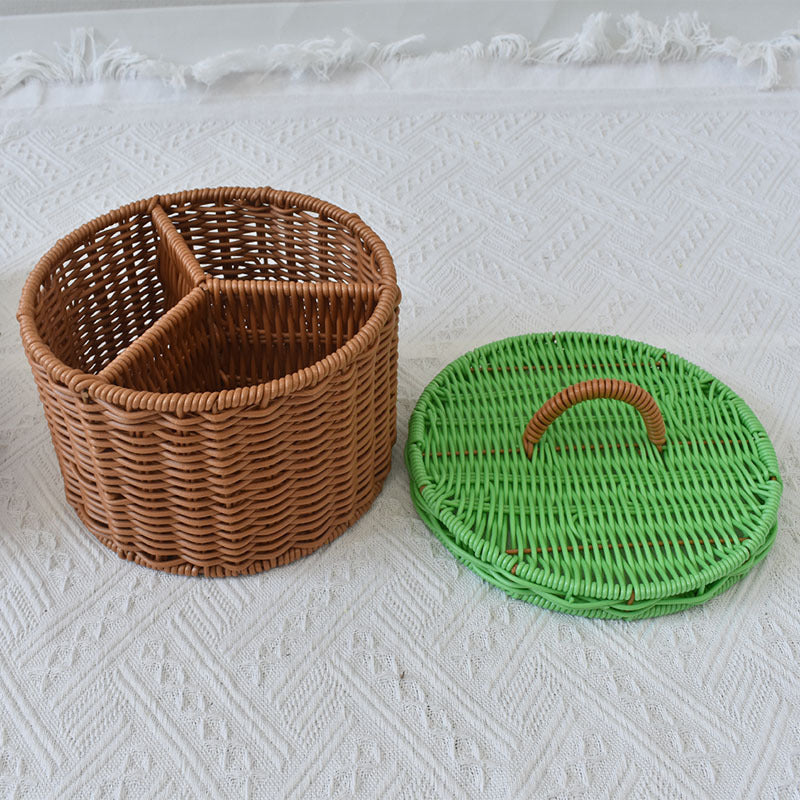 Triple-Compartment Woven Storage Basket Bowlift