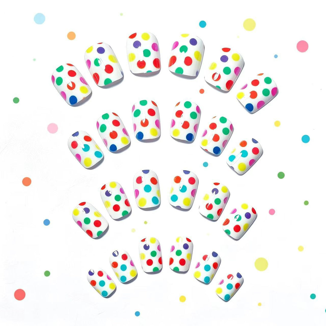 Artificial Nails in Colorful Polka Dot Pattern Bowlift