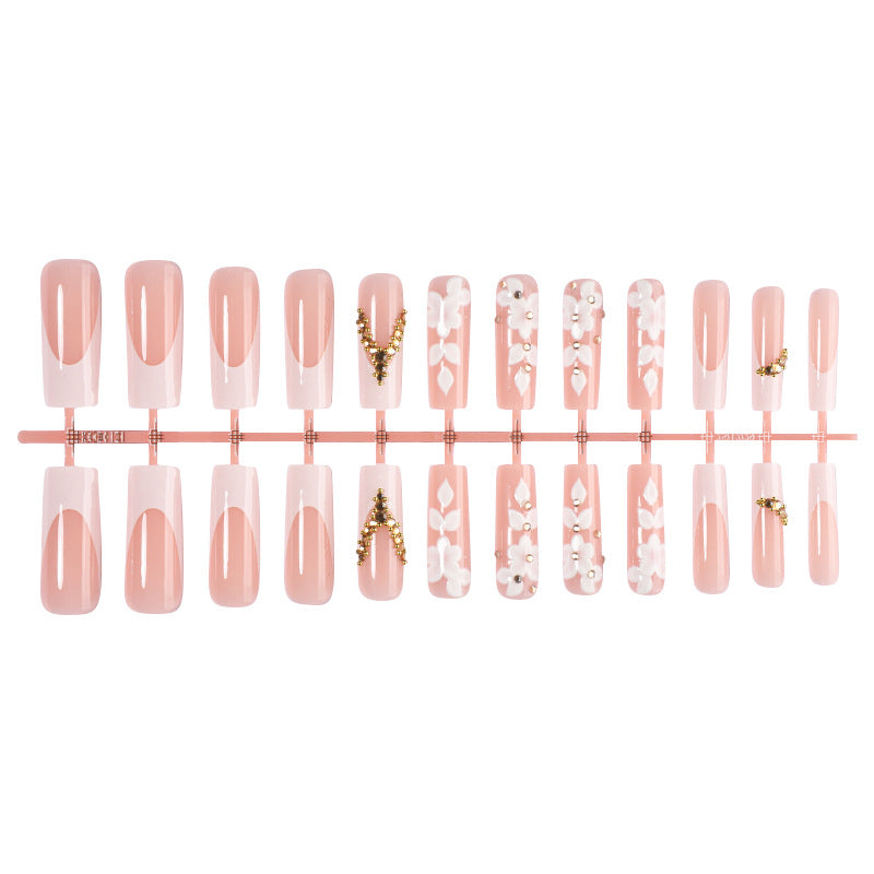 Premium Decorative Press-On Nail Set with Floral Embellishments Bowlift