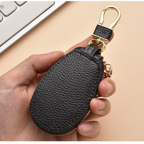 Compact Textured Leather Keychain Pouch Bowlift