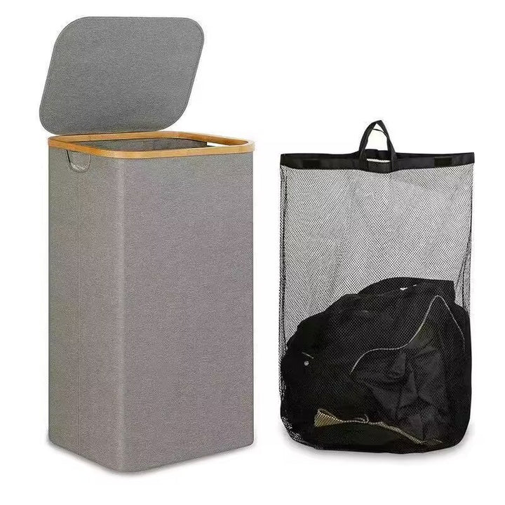 Practical laundry basket with breathable mesh and stylish bamboo lid Bowlift