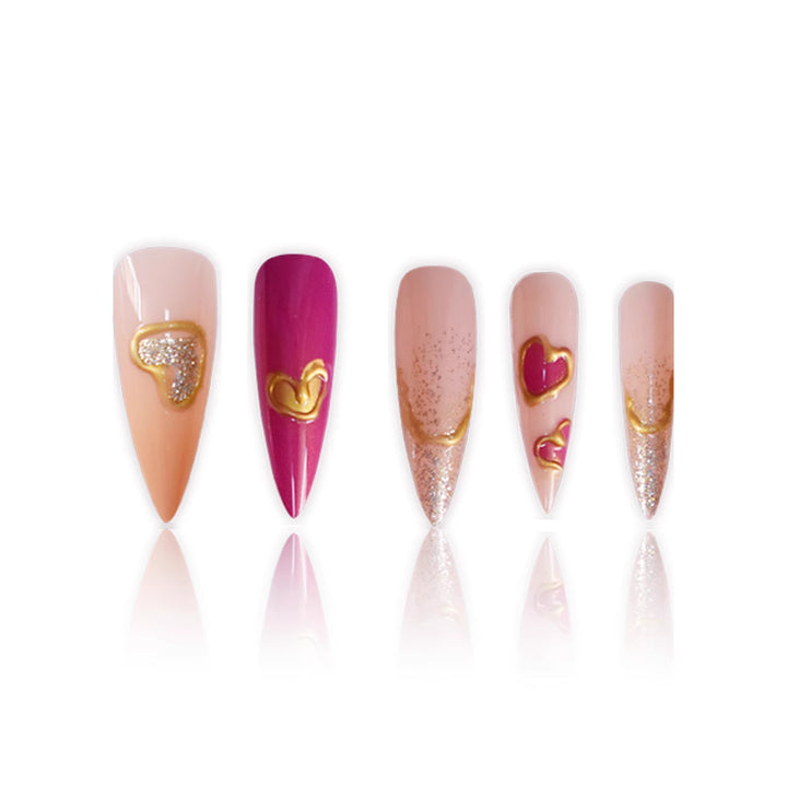 Heart-Embellished Acrylic Press-On Nails Bowlift