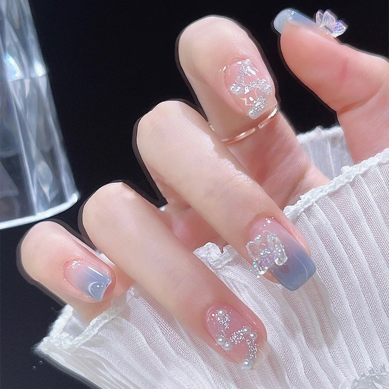 Acrylic nail set with sparkling glitter elements and appealing ombre design Bowlift