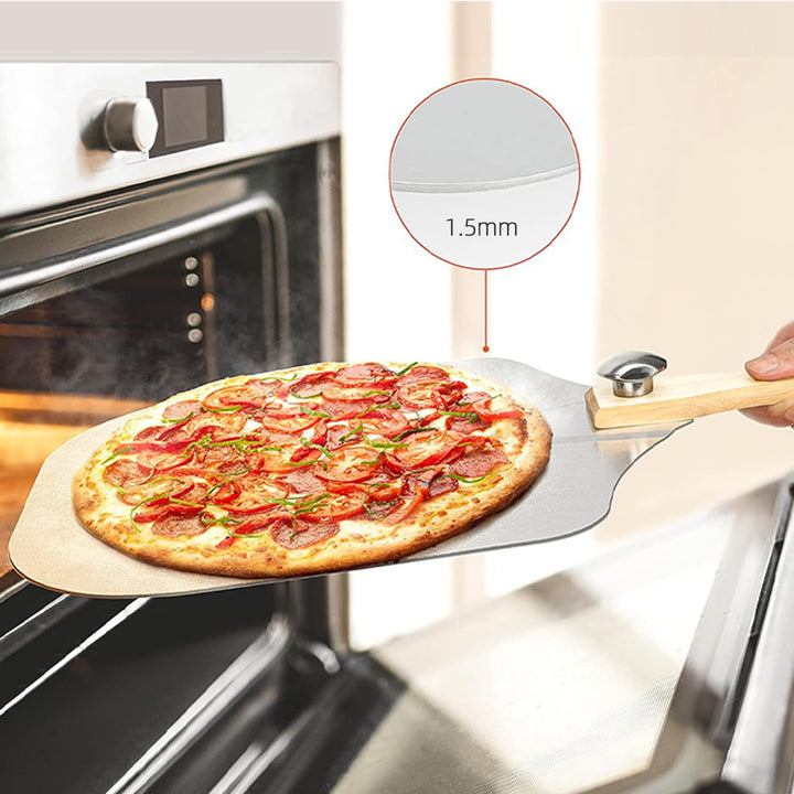 professional pizza peel set with foldable beech wood handle, aluminum paddle and stainless steel rocker cutter Bowlift