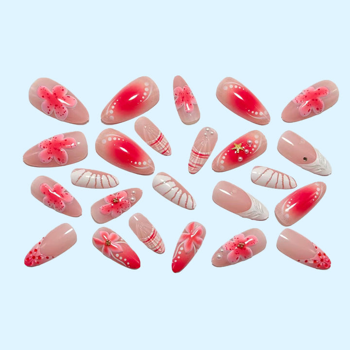 Artificial nails with 3D flower decoration Bowlift