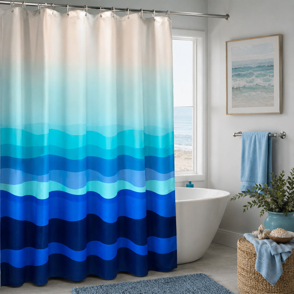 Gradient Wave Pattern Shower Curtain Bowlift