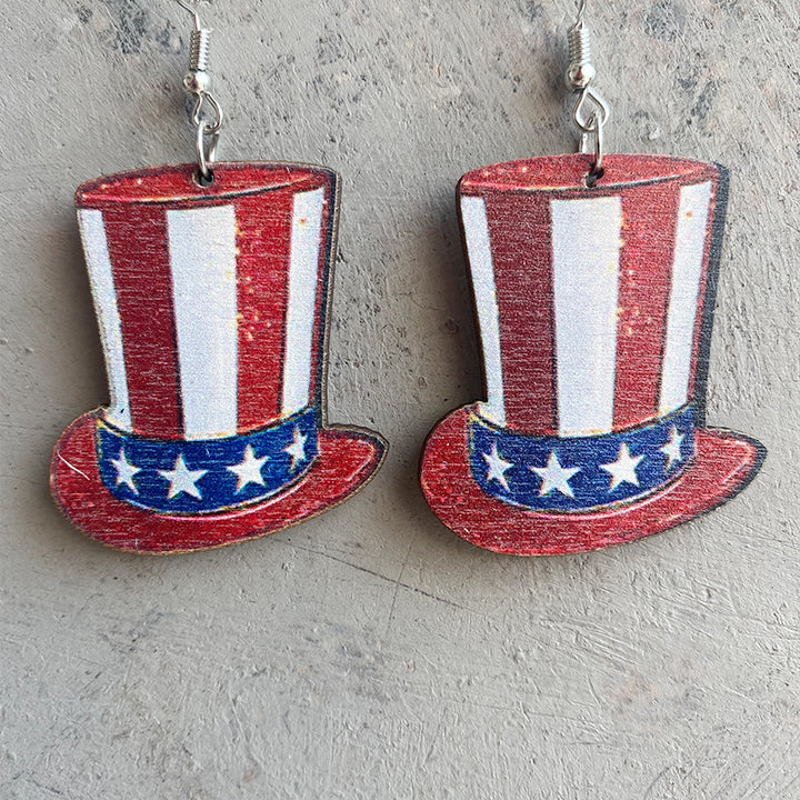 Ladies nan handcrafted wooden earrings cylinder hat motif with star band and lightweight fishhook Bowlift