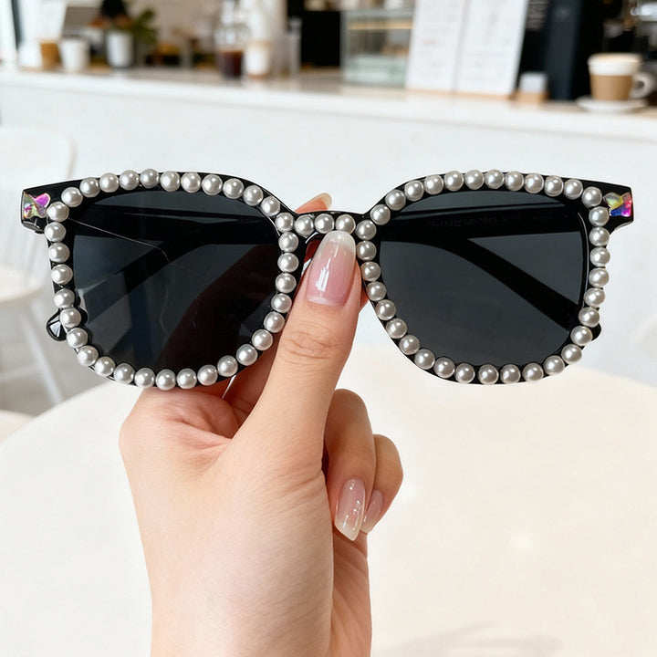 Luxury Pearl-Embellished Cat-Eye Sunglasses Bowlift