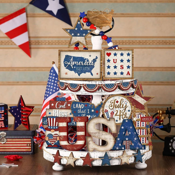 Unisex nan patriotic wood decor set for wall and door with versatile USA motifs Bowlift
