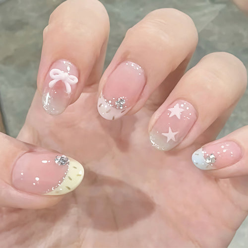 Artistic Press-On Nails Set with Decorative Accents Bowlift