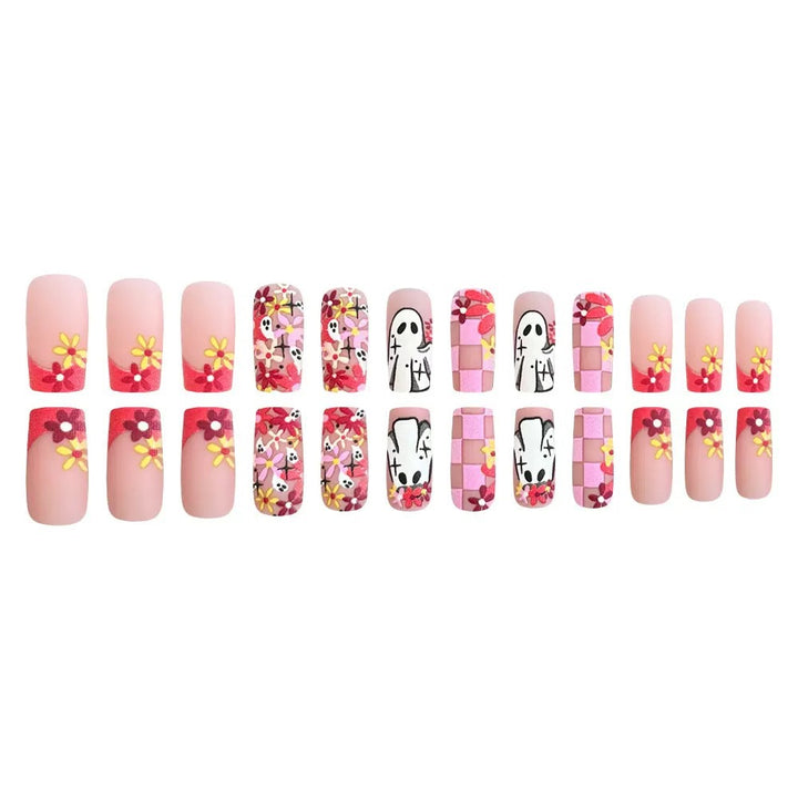 Artificial nail set with playful 3D designs and blooming patterns Bowlift