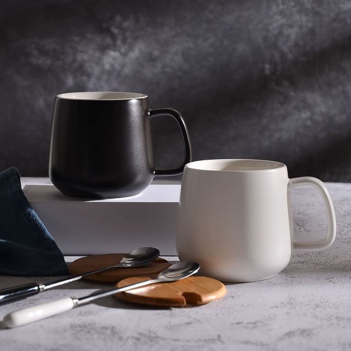 Matte Ceramic Insulated Coffee Mug Gift Set with Wooden Lid and Stainless Spoon Bowlift