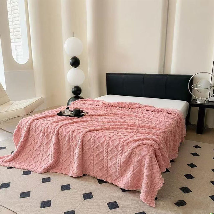 Women Plush Bedspread with Textured Design Bowlift