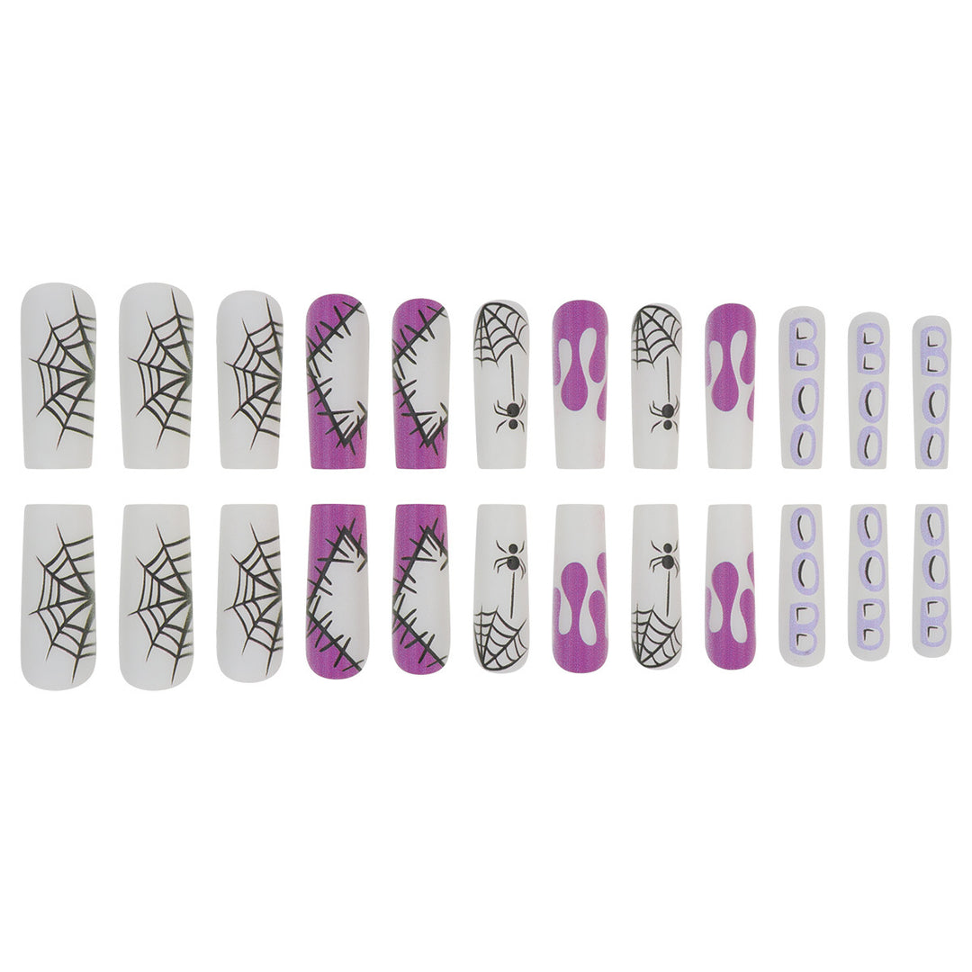 Halloween-Themed Long Press-On Nails with Spider and Drip Design Bowlift