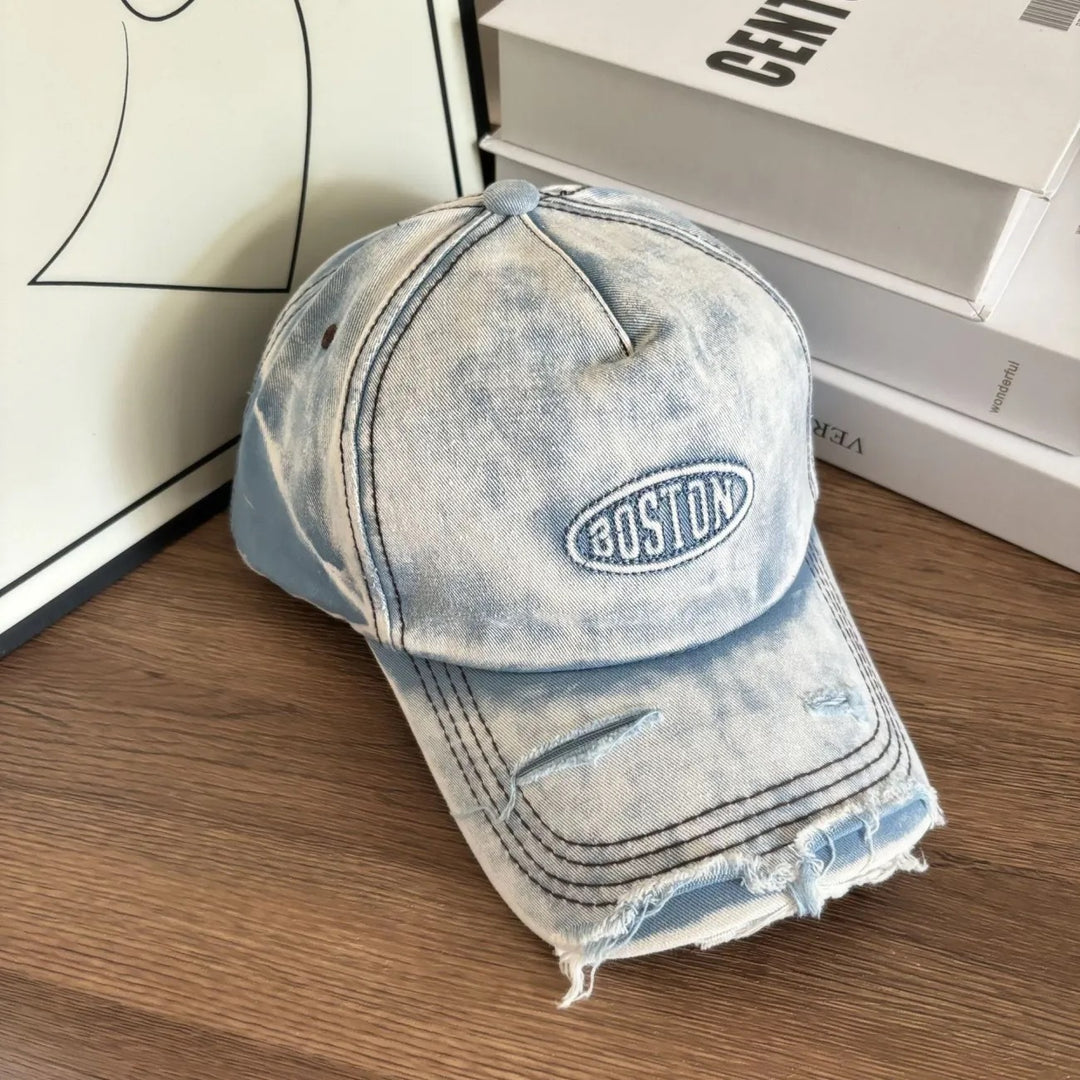 Men's Distressed Denim Effect Baseball Cap Bowlift