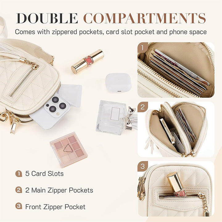Stylish shoulder bag with quilted design and Bowlift pendant