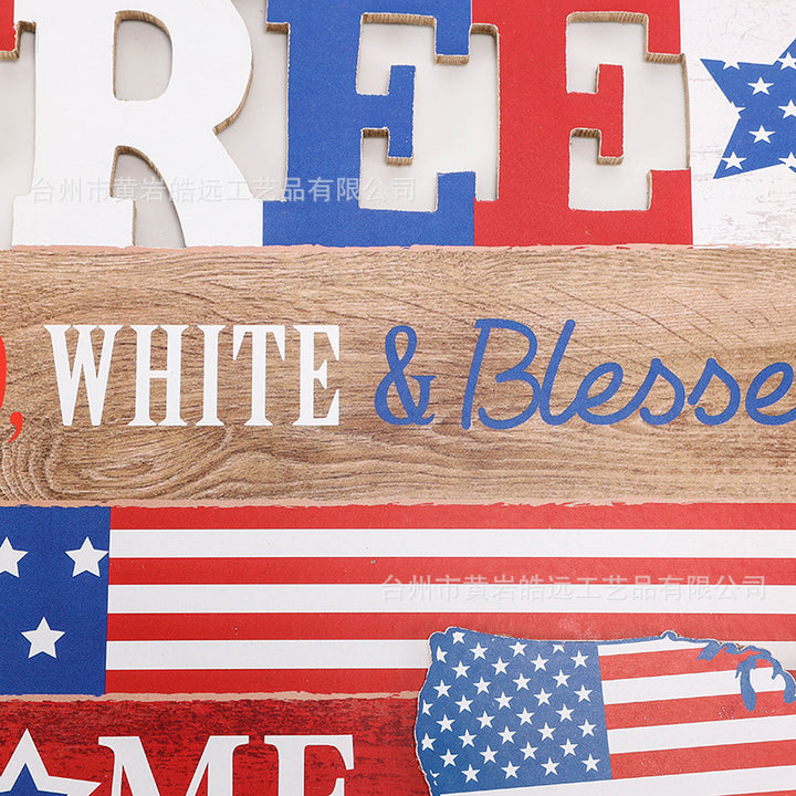 Independence Day rustic distressed wooden wall plaque with rope hanger and layered star accents Bowlift
