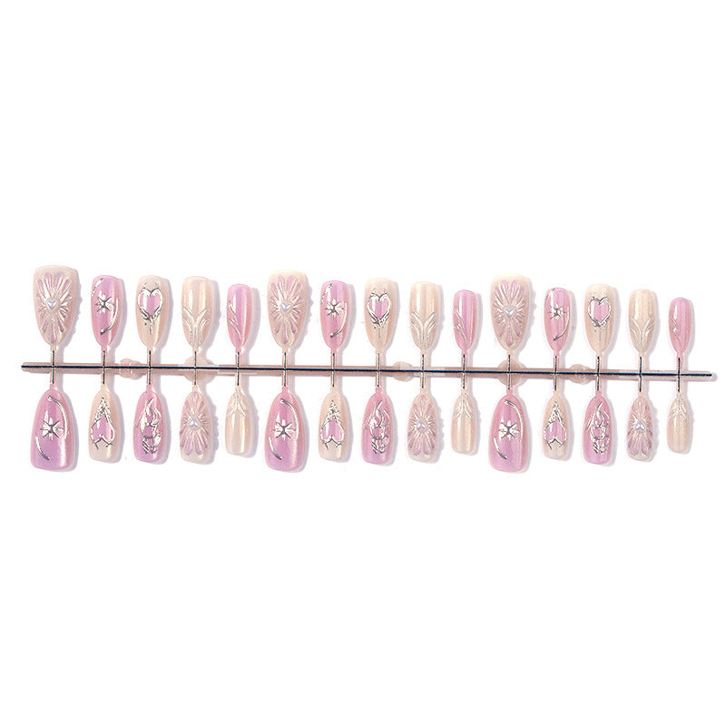 Decorative Press-On Nail Art Set with Floral Accents Bowlift