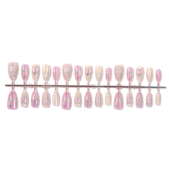 Decorative Press-On Nail Art Set with Floral Accents Bowlift