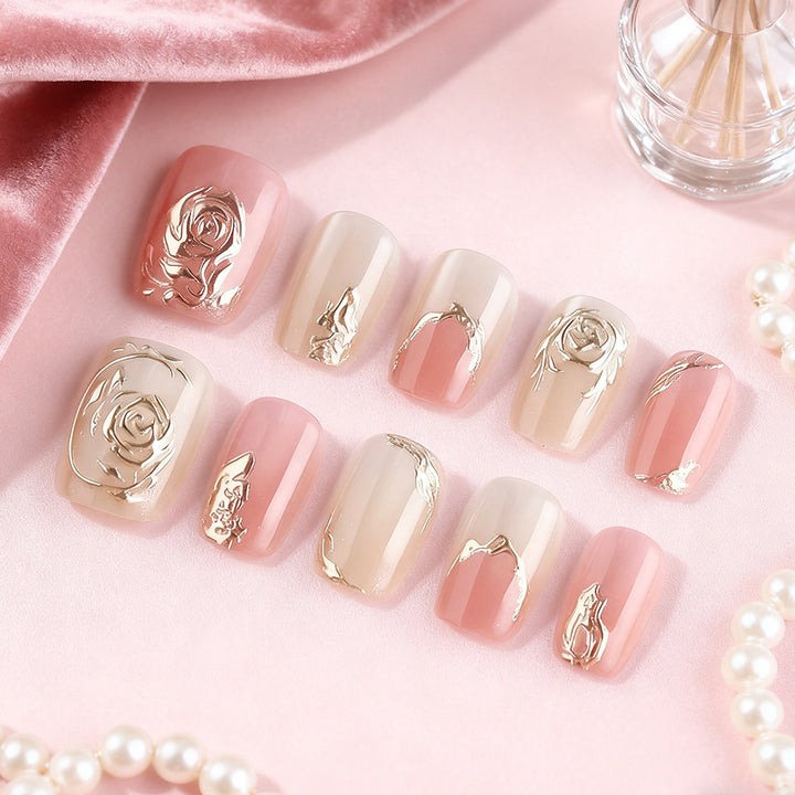 Elegant Floral Press-On Nail Art Set Bowlift