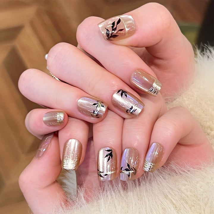 Artistic Nail Art with Elegant Leaf Design Bowlift